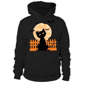 Cat Halloween With Bat And Moon Halloween Hoodies