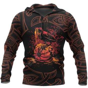 Precious And Gorgeous Black Pumpkin Bird Pattern Halloween Hoodie