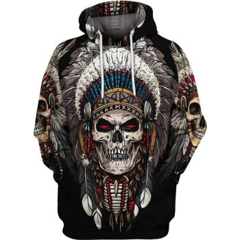 Cute And Loose Black Skull Pattern Indians Hoodie