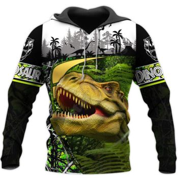 Vintage  Black Green Dinosaurs Pattern Animals Hoodie