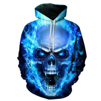 3D Blazing Skull Printed Hoodie