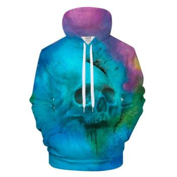 3D Blue Skull Printed Hoodie