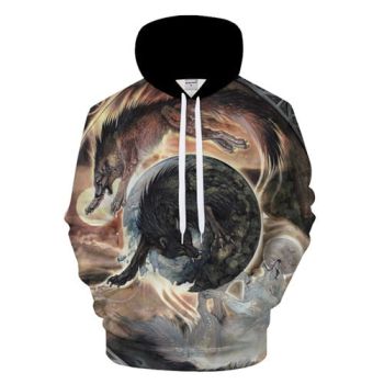 3D Wolf Circle Pattern Hoodie