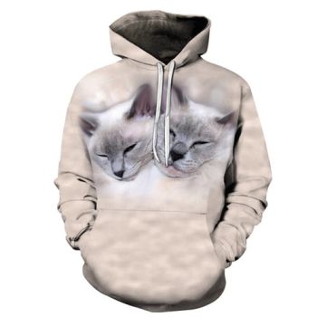 3D Two Sleeping Cats Printed Hoodie