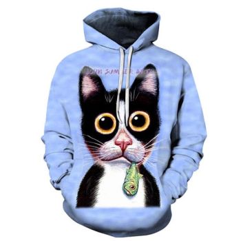 3D Printed Eating Fish Cat Hoodie