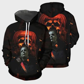  Popular And Vintage Black Horror Characters Knives Pattern Halloween Hoodie