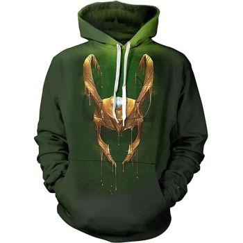 LoKi Hoodie Mens 3D Printed Green Pullover Sweatshirt Cosplay Costume