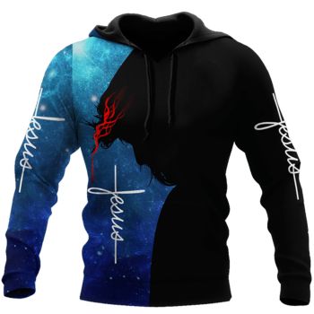  Fashion And Gorgeous Black Blue Crosses Pattern Jesus Hoodie