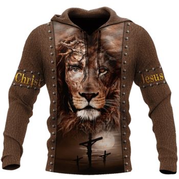  Pretty And Vintage  Brown Lion Crosses Pattern Jesus Hoodie