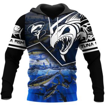 Fashion Black Blue Fish Pattern Animals Hoodie