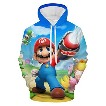 Mario Hoodie &#8211; Super Mario Blue 3D Print Hooded Pullover Sweatshirt
