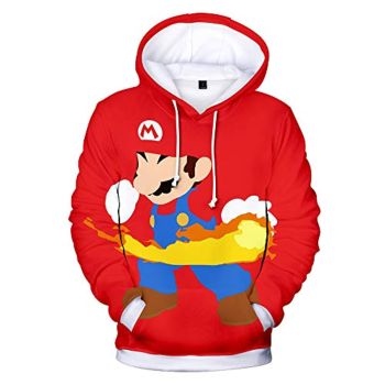 Mario Hoodie &#8211; Super Mario Red 3D Full Print Drawstring Hooded Pullover Sweatshirt