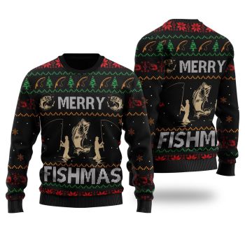 Merry Fishmas Fishing Image Fish Noel Pattern Ugly Sweater