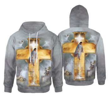  Fashion Yellow Grey Crosses Headshot Pattern Jesus Hoodie