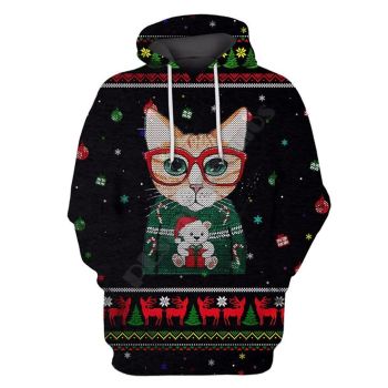  Classical  Black Cat Deer Tree Bear Pattern Christmas Hoodie