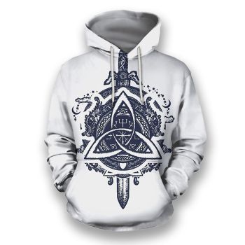 Cute And Loose White Sword Pattern Tattoo Hoodie