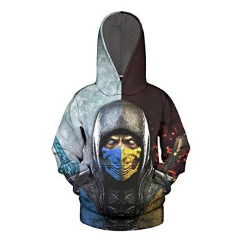 Mortal Kombat Hoodie &#8211; Scorpion Gray and Black Unisex 3D Print Pullover Drawstring Hoodie