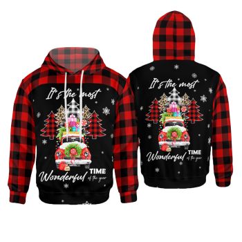  Loose Black Red Snow Car Gift Pattern Christmas Hoodie
