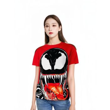 Fiery Team-Up - Venom and Spider-man Team Up T-Shirt in Red