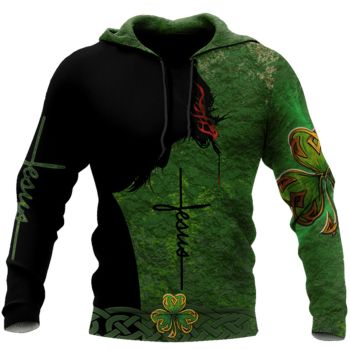  Vintage  Green Headshot Pattern Jesus Hoodie