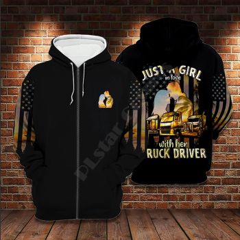  Precious And Cute Black Truck Alphabet Pattern Car Zip-Up Hoodie