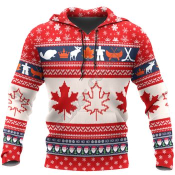 Cute And Loose Red Leaves Pattern Christmas Hoodie