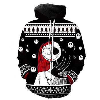 Nightmare Before Christmas Jack And Sally Hoodies &#8211; Nightmare Before Christmas Hoodies &#8211; Knitting Pattern 3D Ugly Christmas Hoodie