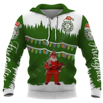 Loose Green Santa Claus Pattern Christmas Hoodie