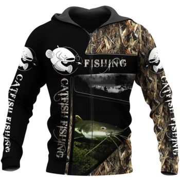 Loose Black Fish Pattern Animals Zip-Up Hoodie