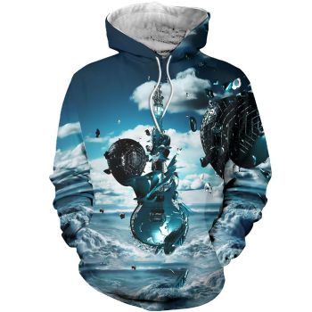 Vintage  Blue Guitar Pattern Music Hoodie