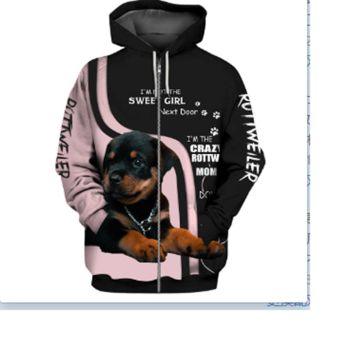  Precious And Cute White Pink Dog Pattern Animals Zip-Up Hoodie