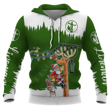 Fashion Green Santa Claus Tree Snow Pattern Christmas Hoodie