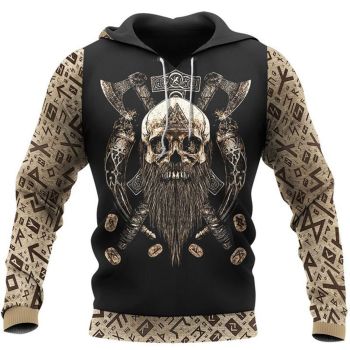 Vintage  And Loose Black Brown Skull Pattern Tattoo Hoodie