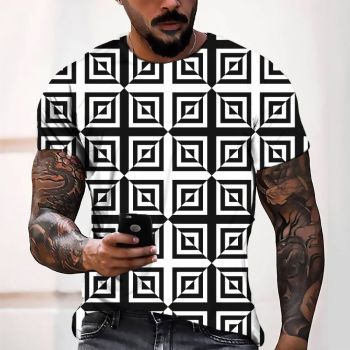 Black Comfortable Black And White Illusion Pattern 3D Printed T-Shirto