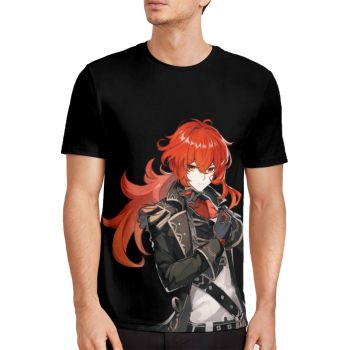 Black Playful And Lovely Genshin Impact Diluc Pattern 3D Printed T-Shirto