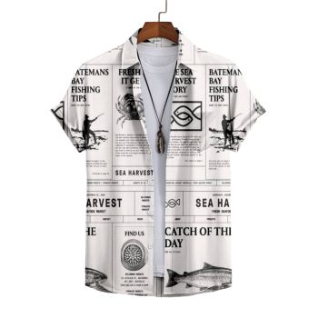 White Vintage And Light Fish Pattern Printed T-Shirto