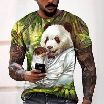 Green Vintage Panda Smoke Pattern 3D Printed T-Shirto