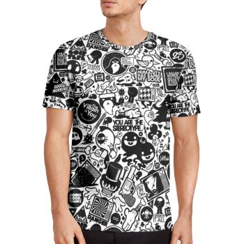 Black Loose Graffiti Pattern 3D Printed T-Shirto
