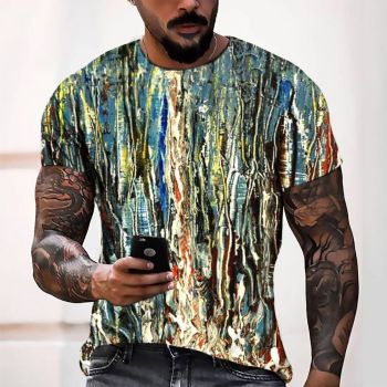 Green Loose Pigment Rendering Forest Pattern 3D Printed T-Shirto