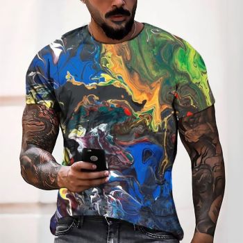 Blue Charming Pigment Rendering Pattern 3D Printed T-Shirto
