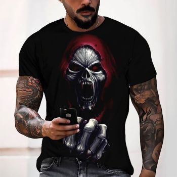 Black High Quality Halloween Skull Pattern 3D Printed T-Shirto