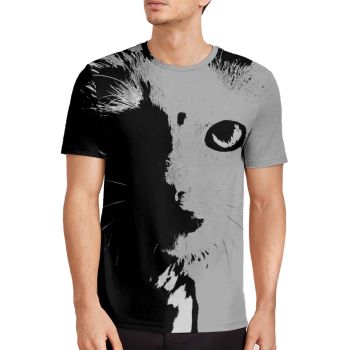 Grey Fashion Cat Pattern 3D Printed T-Shirto
