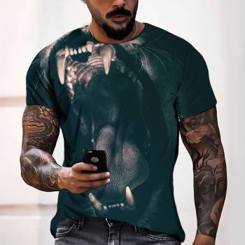 Black Playful And Lovely Tiger Pattern 3D Printed T-Shirto