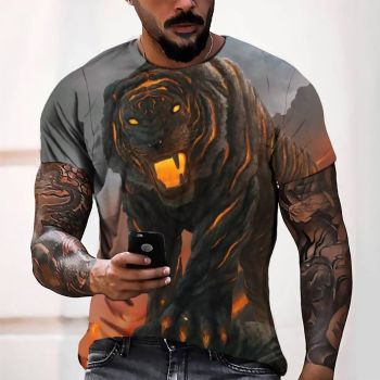 Orange Cute Tiger Pattern 3D Printed T-Shirto