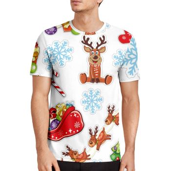 Colorful Vintage Christmas Snow Deer Pattern 3D Printed T-Shirto