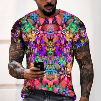 Red Loose And Fashion Flower Pattern 3D Printed T-Shirto