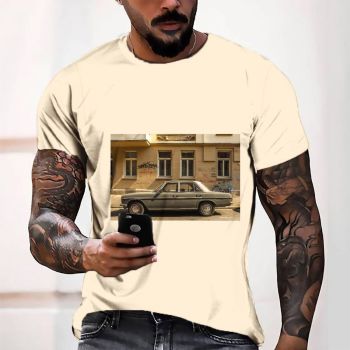 Beige Casual And Soft Car Pattern 3D Printed T-Shirto