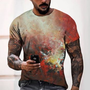 Red Popular Pigment Rendering Pattern 3D Printed T-Shirto