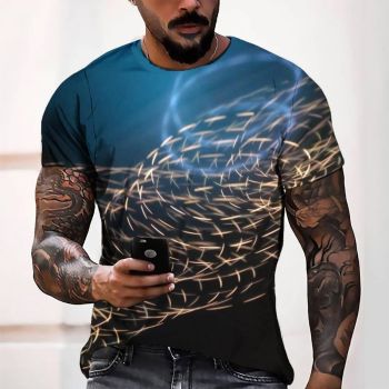 Beige Loose Line Pattern 3D Printed T-Shirto