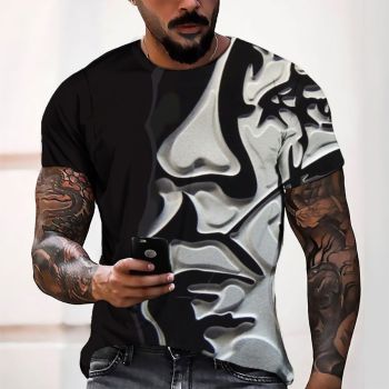 Black Classical And Elegant Embossed Human Head Pattern 3D Printed T-Shirto